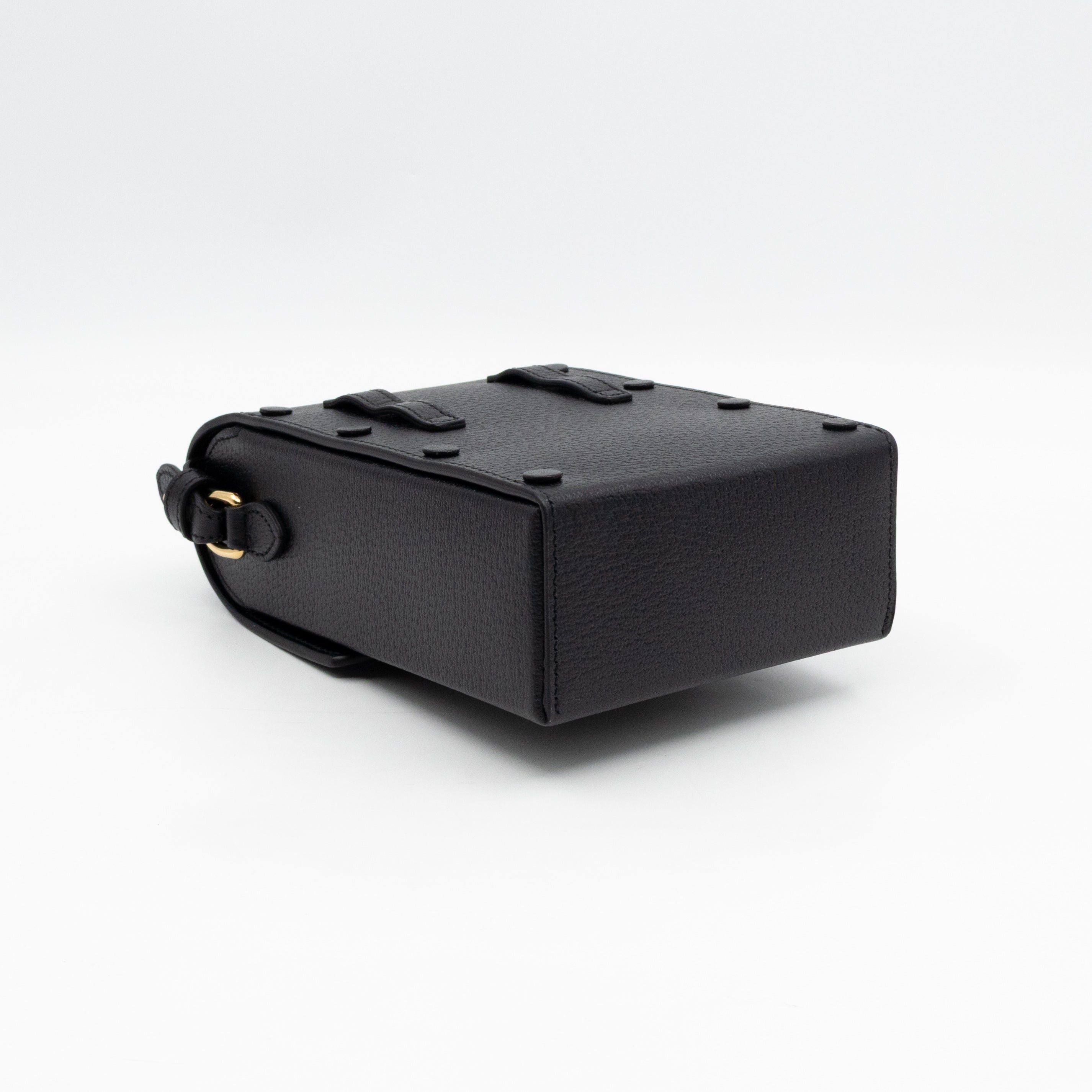 Horsebit Vertical Crossbody Bag Black Leather