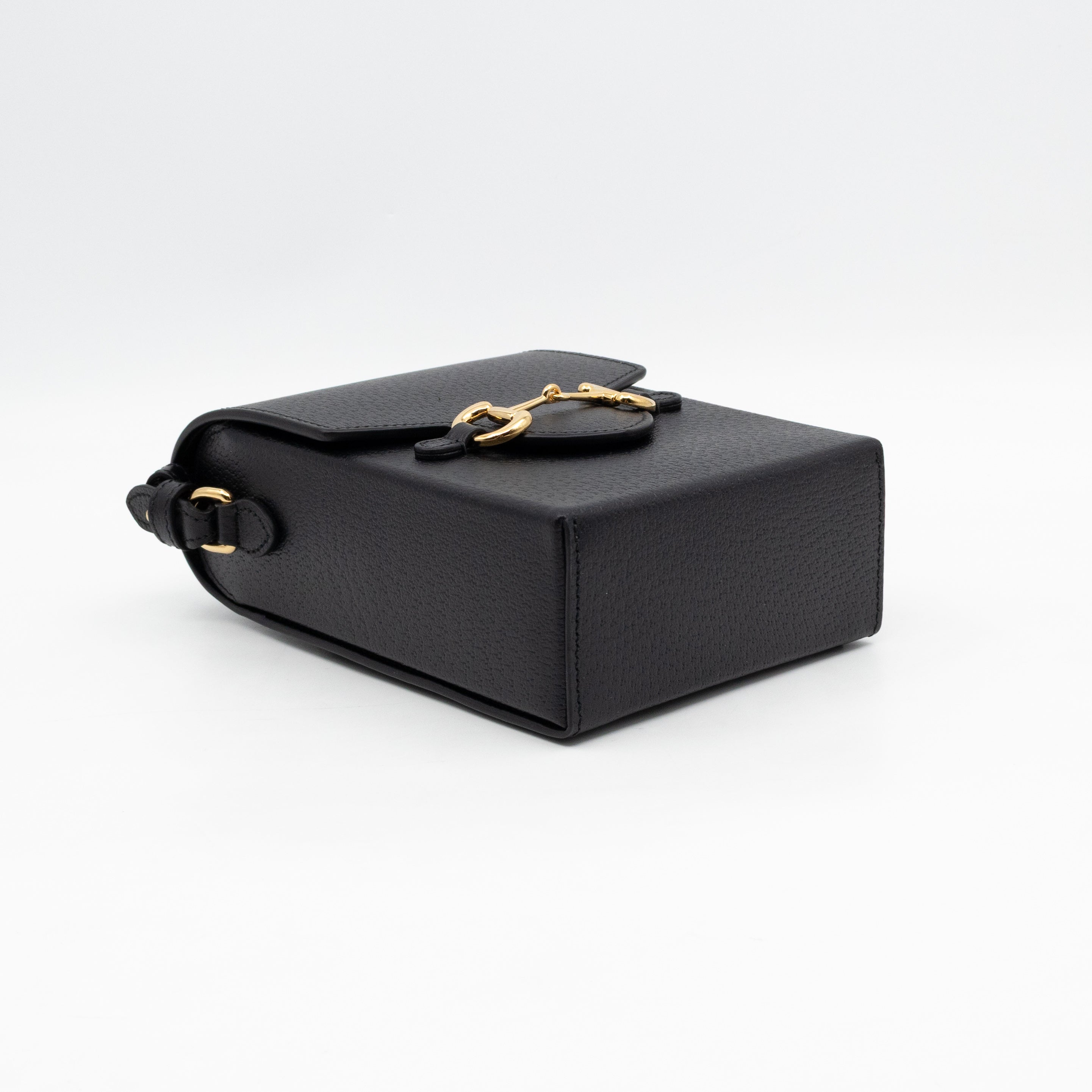 Horsebit Vertical Crossbody Bag Black Leather