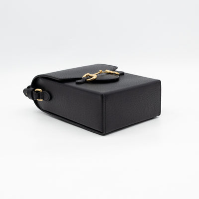 Horsebit Vertical Crossbody Bag Black Leather