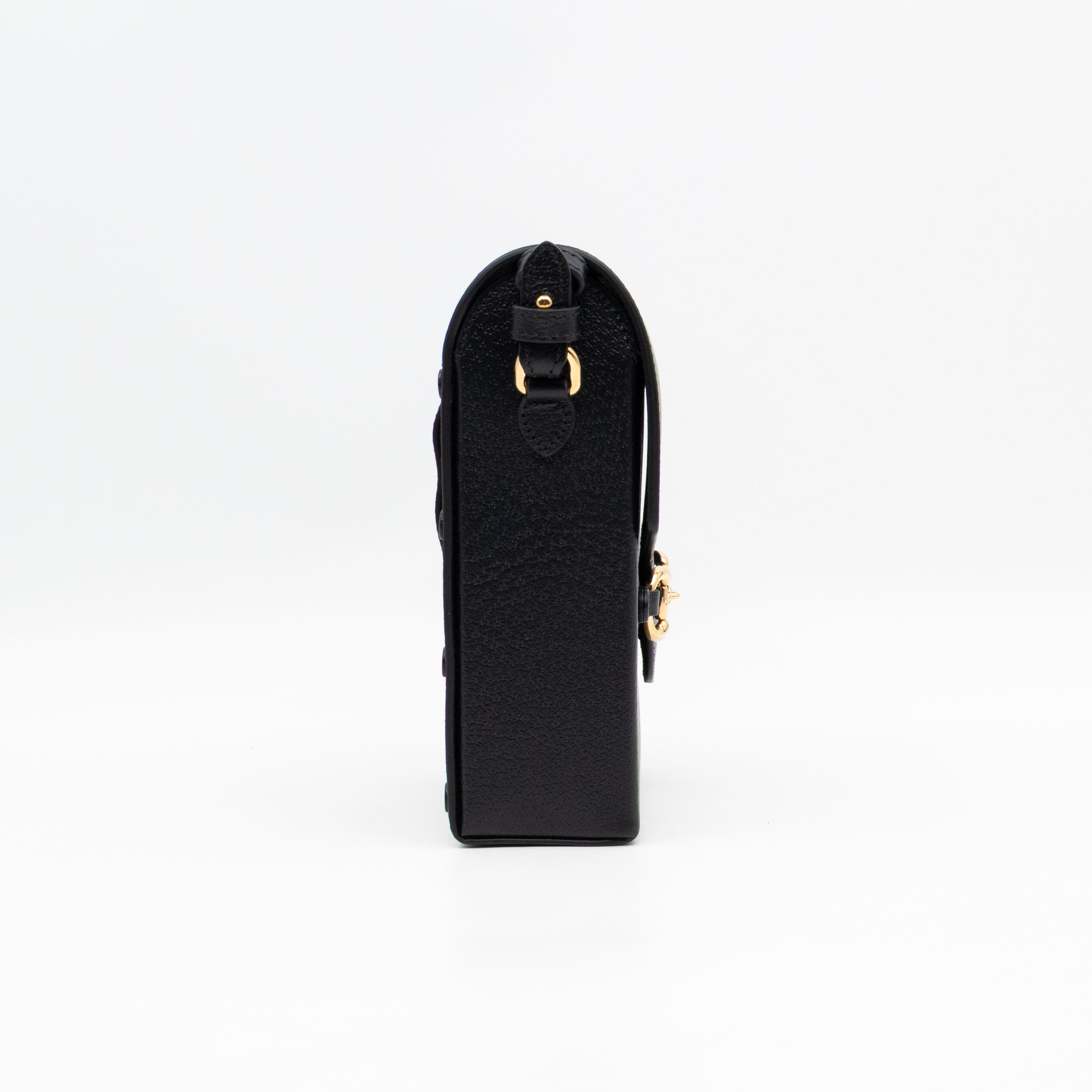 Horsebit Vertical Crossbody Bag Black Leather