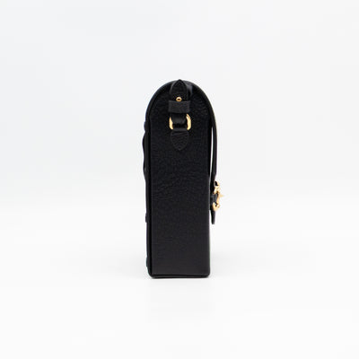 Horsebit Vertical Crossbody Bag Black Leather