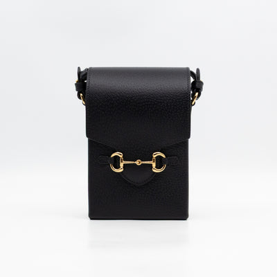 Horsebit Vertical Crossbody Bag Black Leather