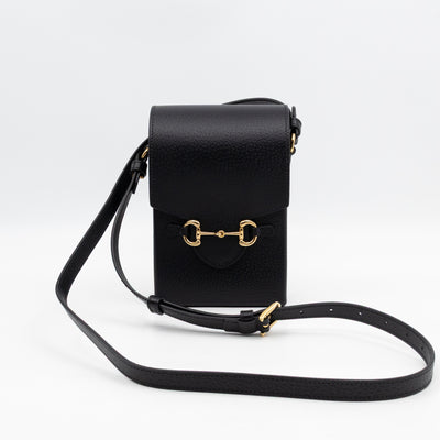 Horsebit Vertical Crossbody Bag Black Leather