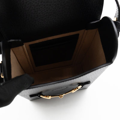 Horsebit Vertical Crossbody Bag Black Leather