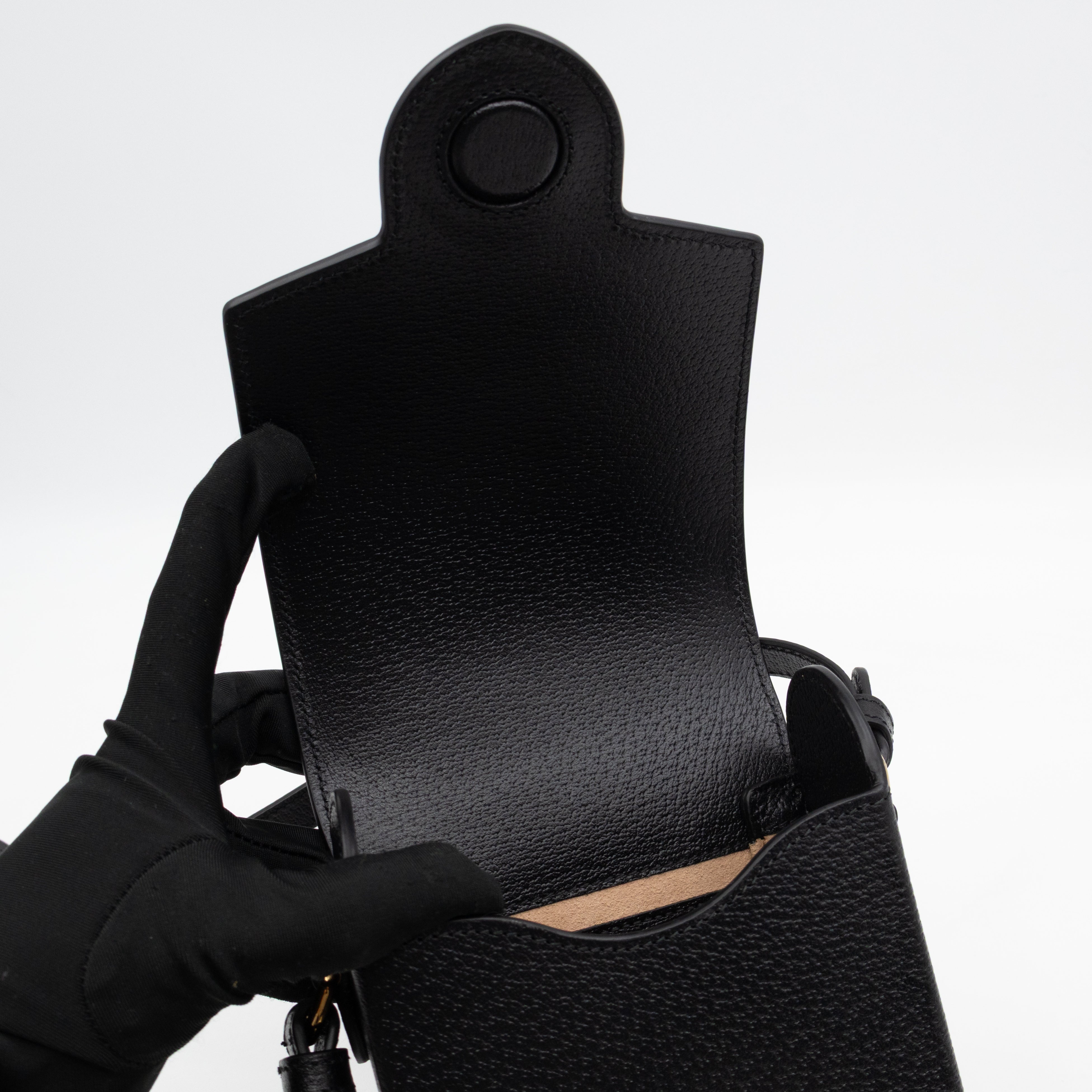 Horsebit Vertical Crossbody Bag Black Leather