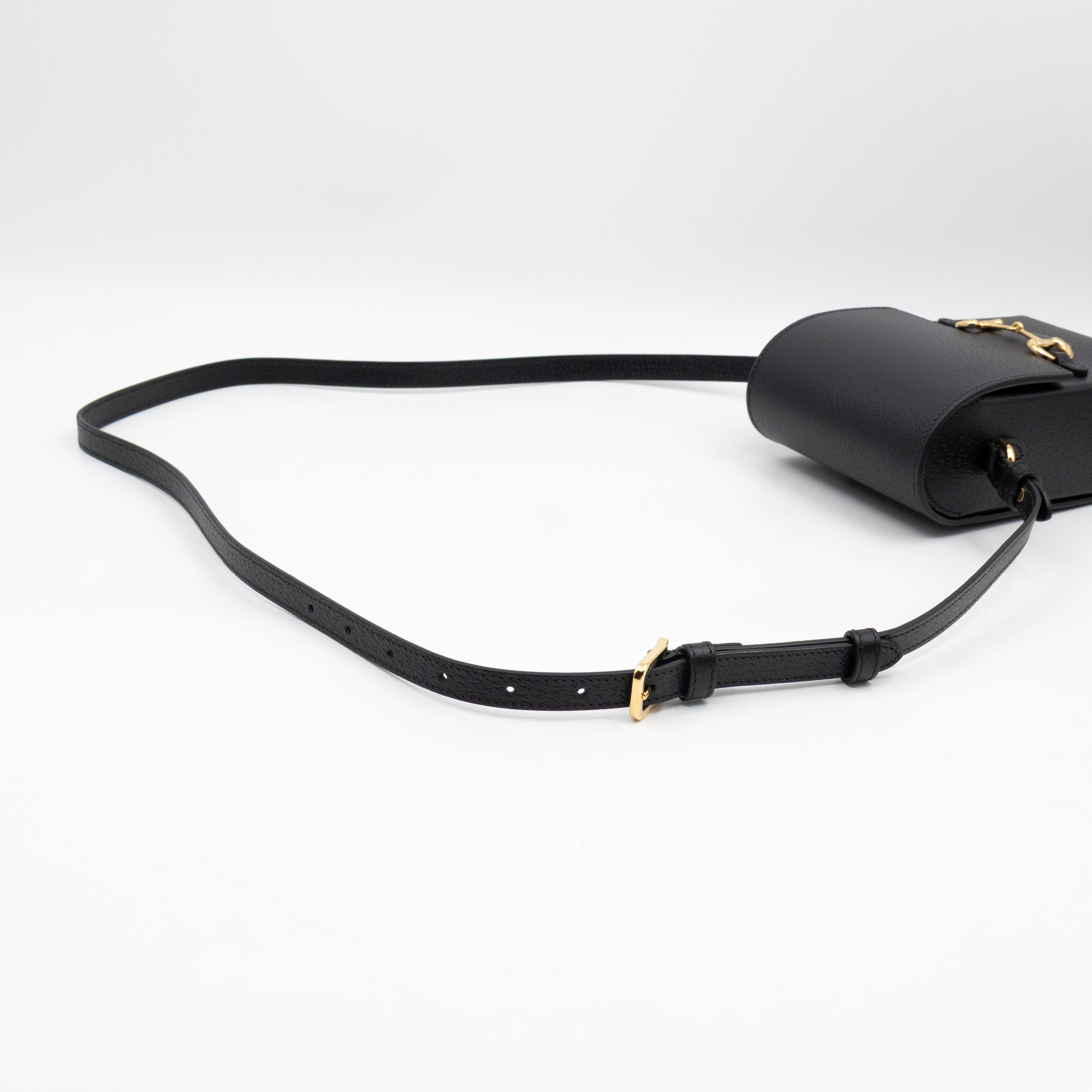 Horsebit Vertical Crossbody Bag Black Leather