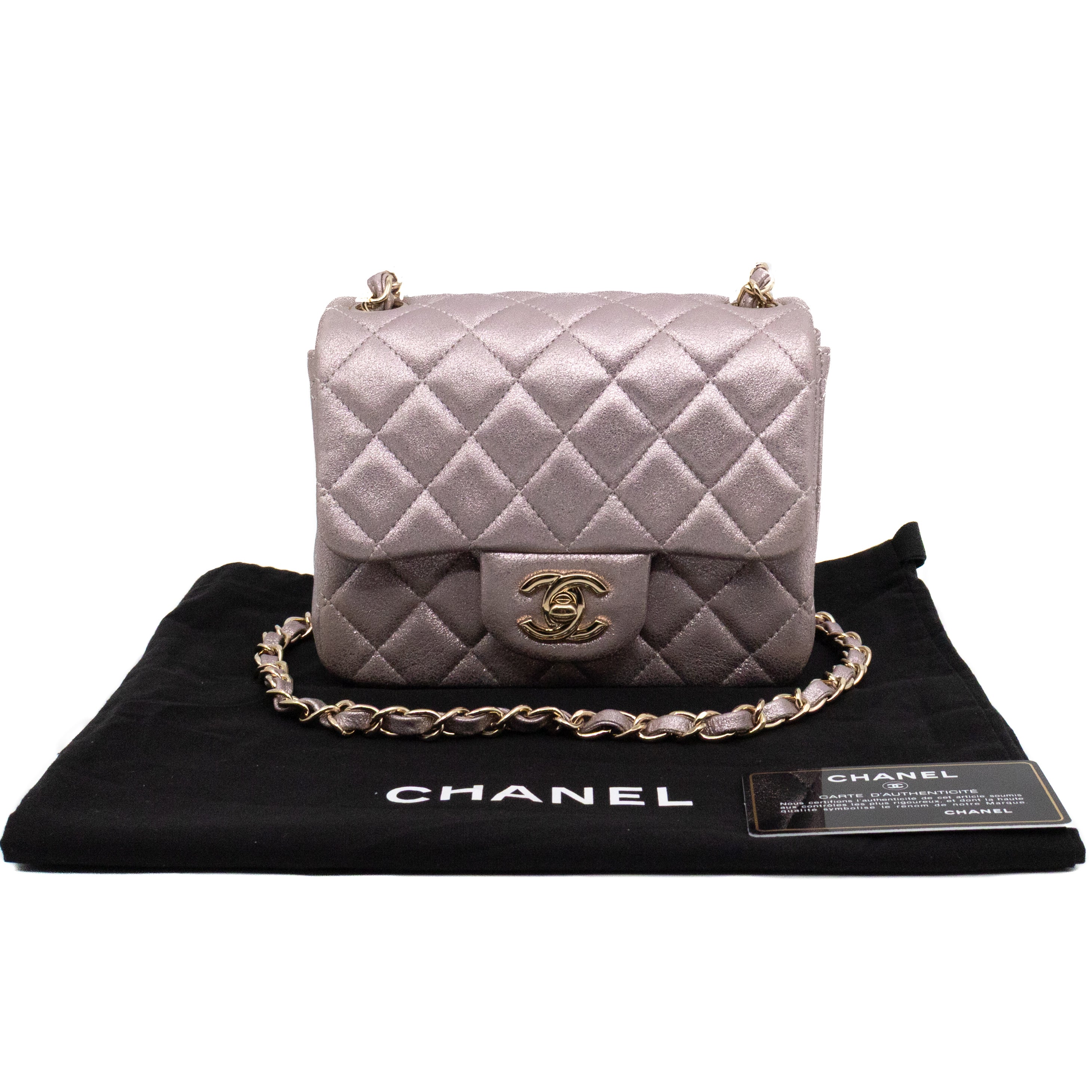 Classic Flap Mini Square Light Pink Metallic Goatskin