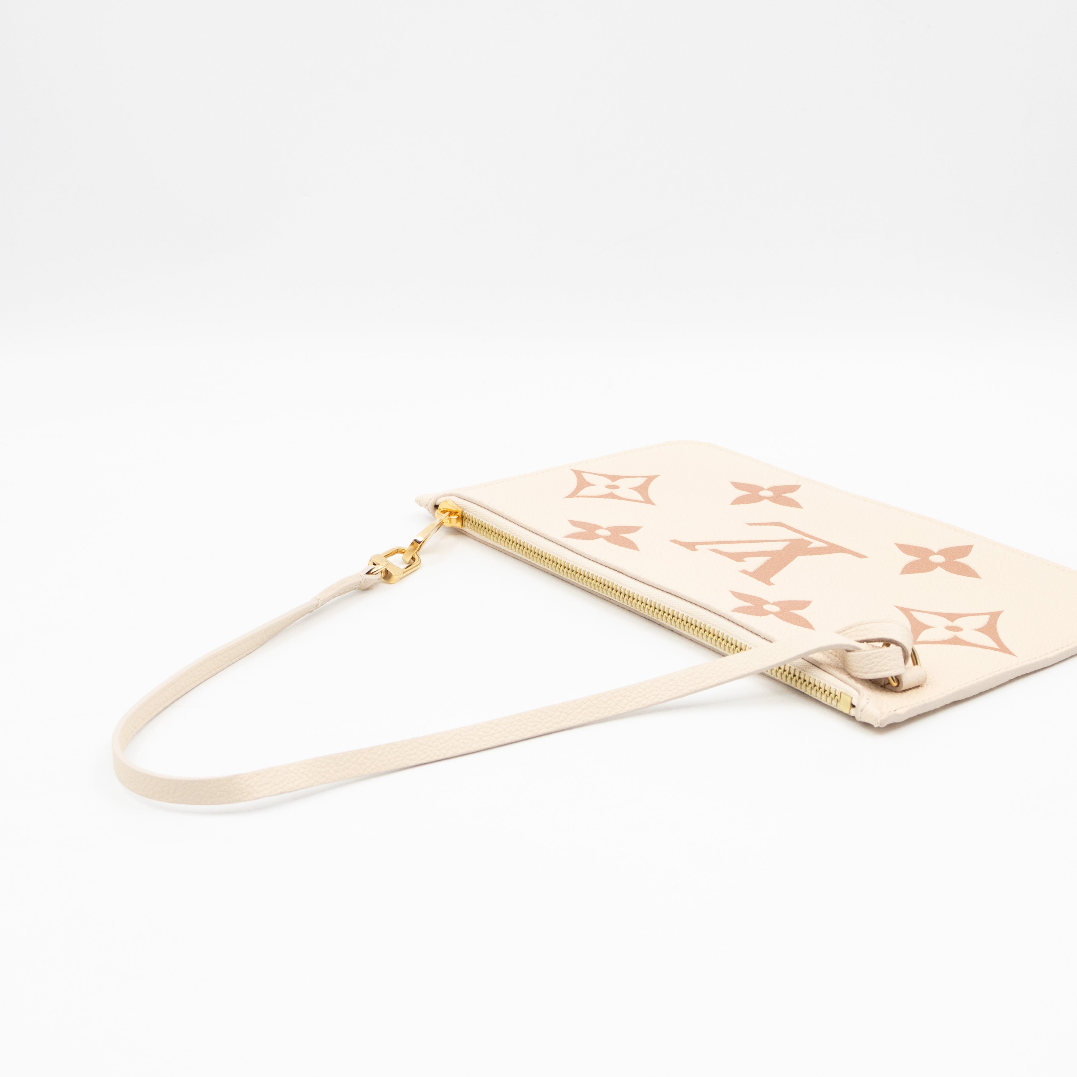 Neverfull Pochette Creme & Rose Trianon Monogram Empreinte Leather