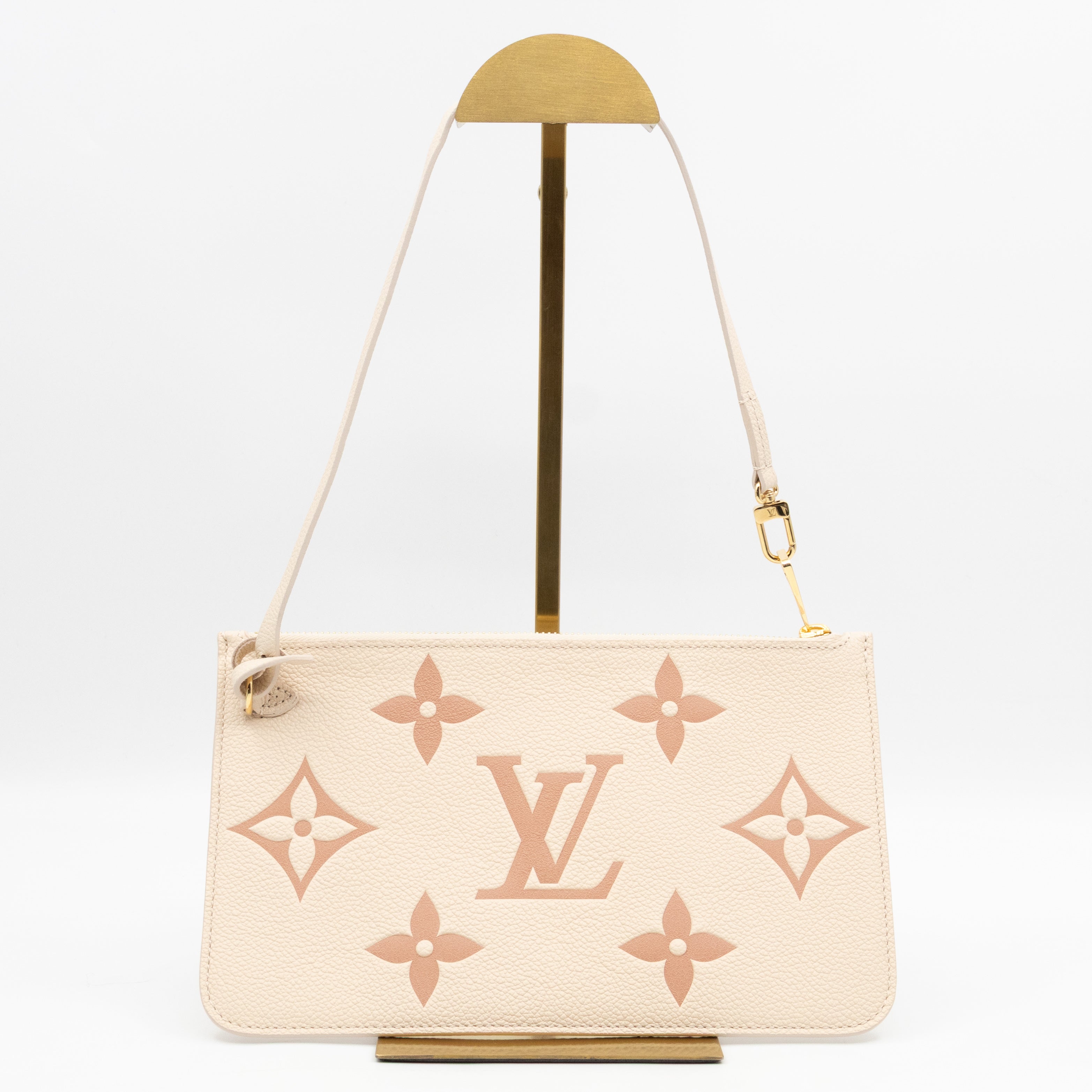Neverfull Pochette Creme & Rose Trianon Monogram Empreinte Leather