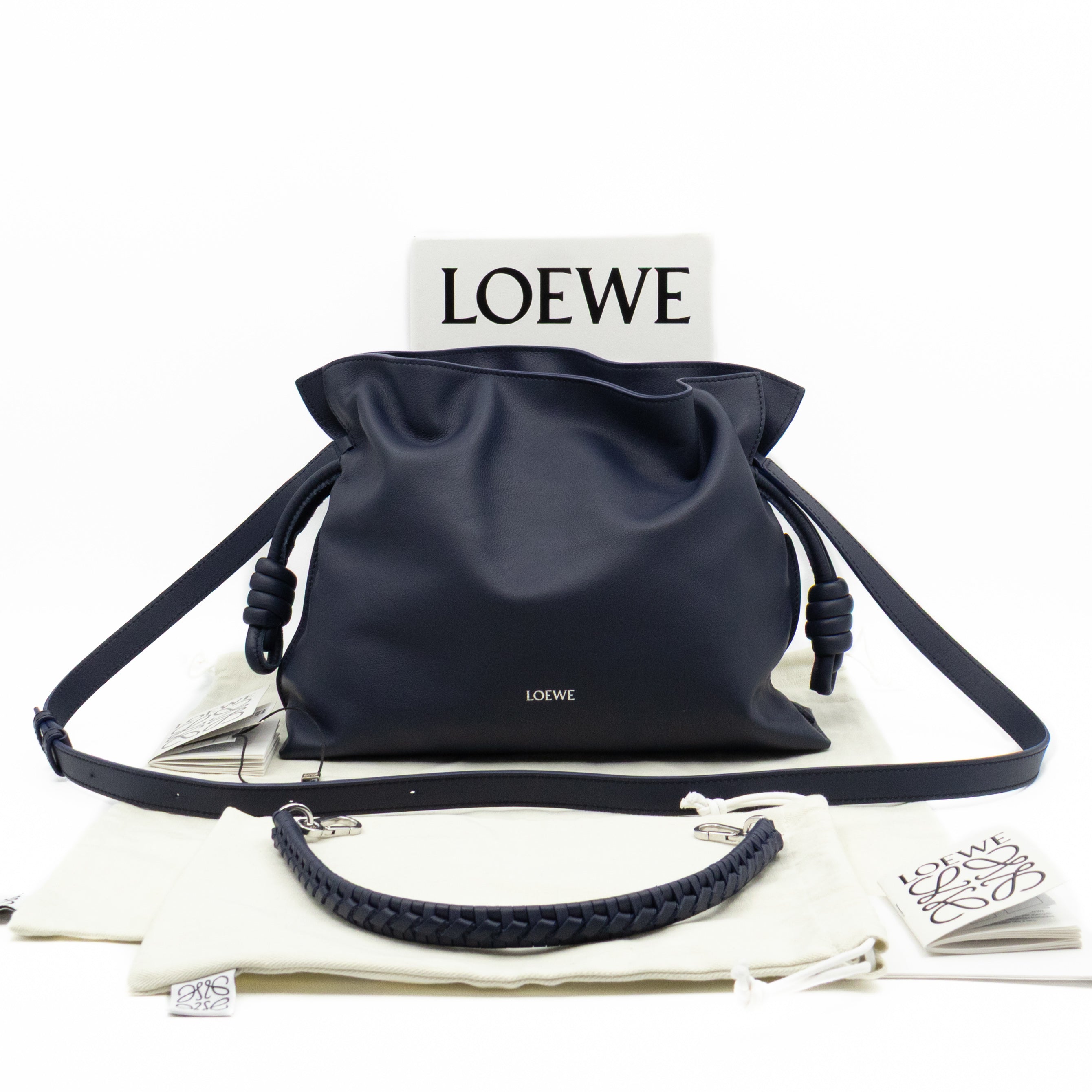 Flamenco Medium Bag with Spiral Strap Abyss Blue Leather