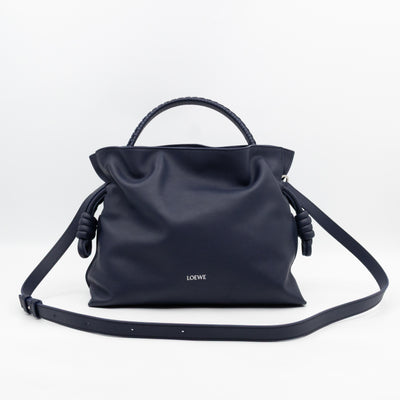 Flamenco Medium Bag with Spiral Strap Abyss Blue Leather