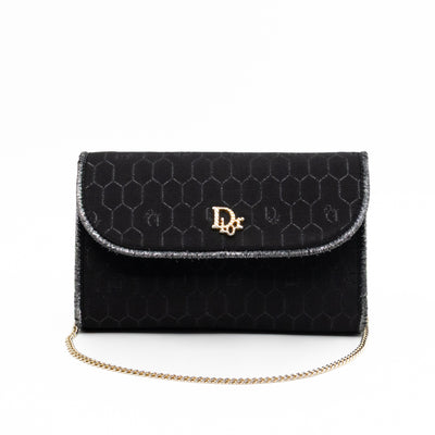 Chain Clutch Black Honeycomb Canvas