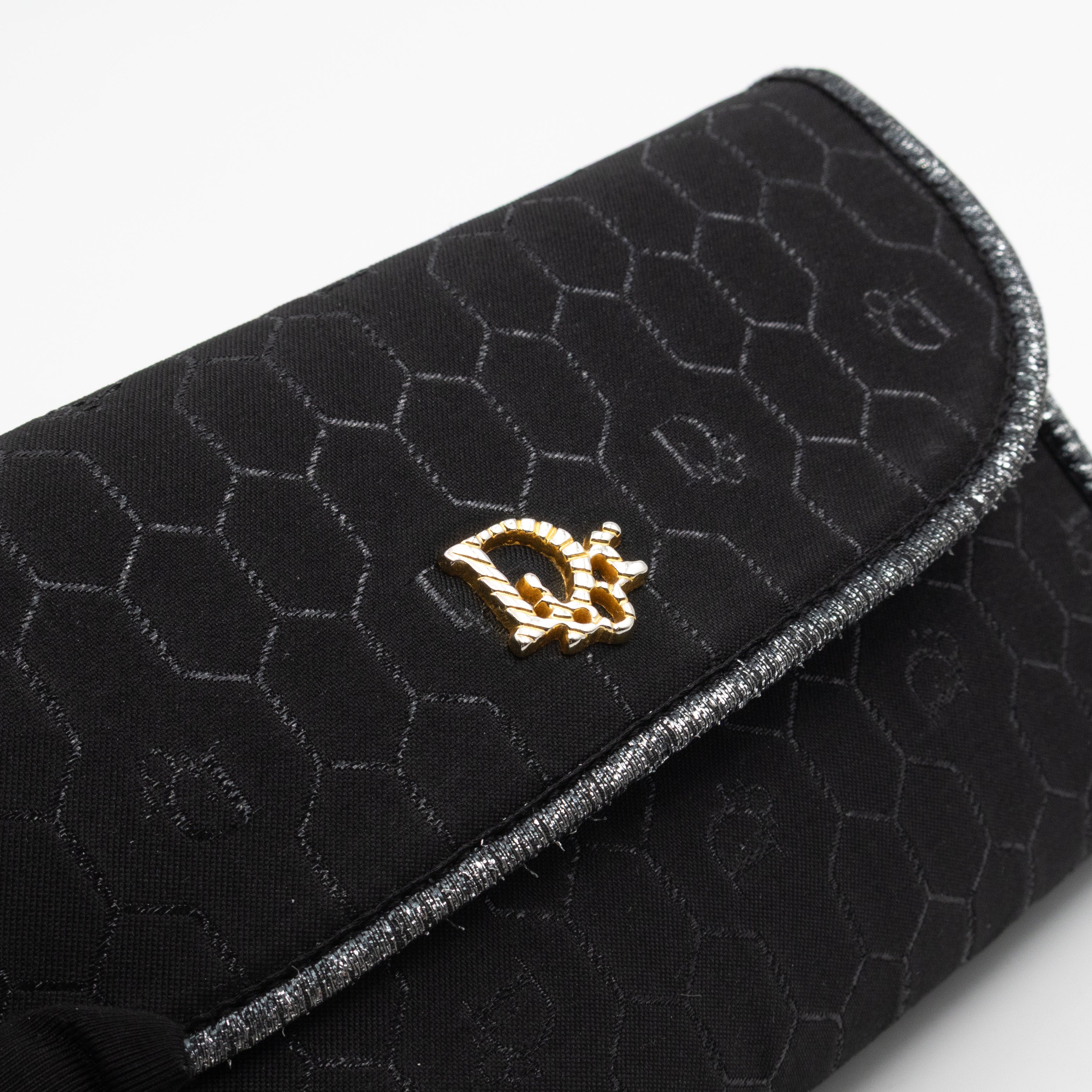Chain Clutch Black Honeycomb Canvas