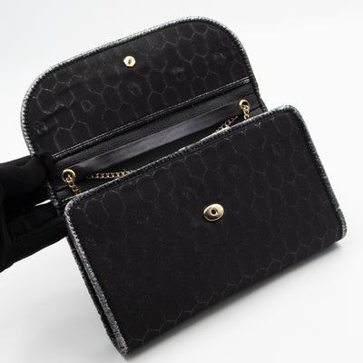 Chain Clutch Black Honeycomb Canvas
