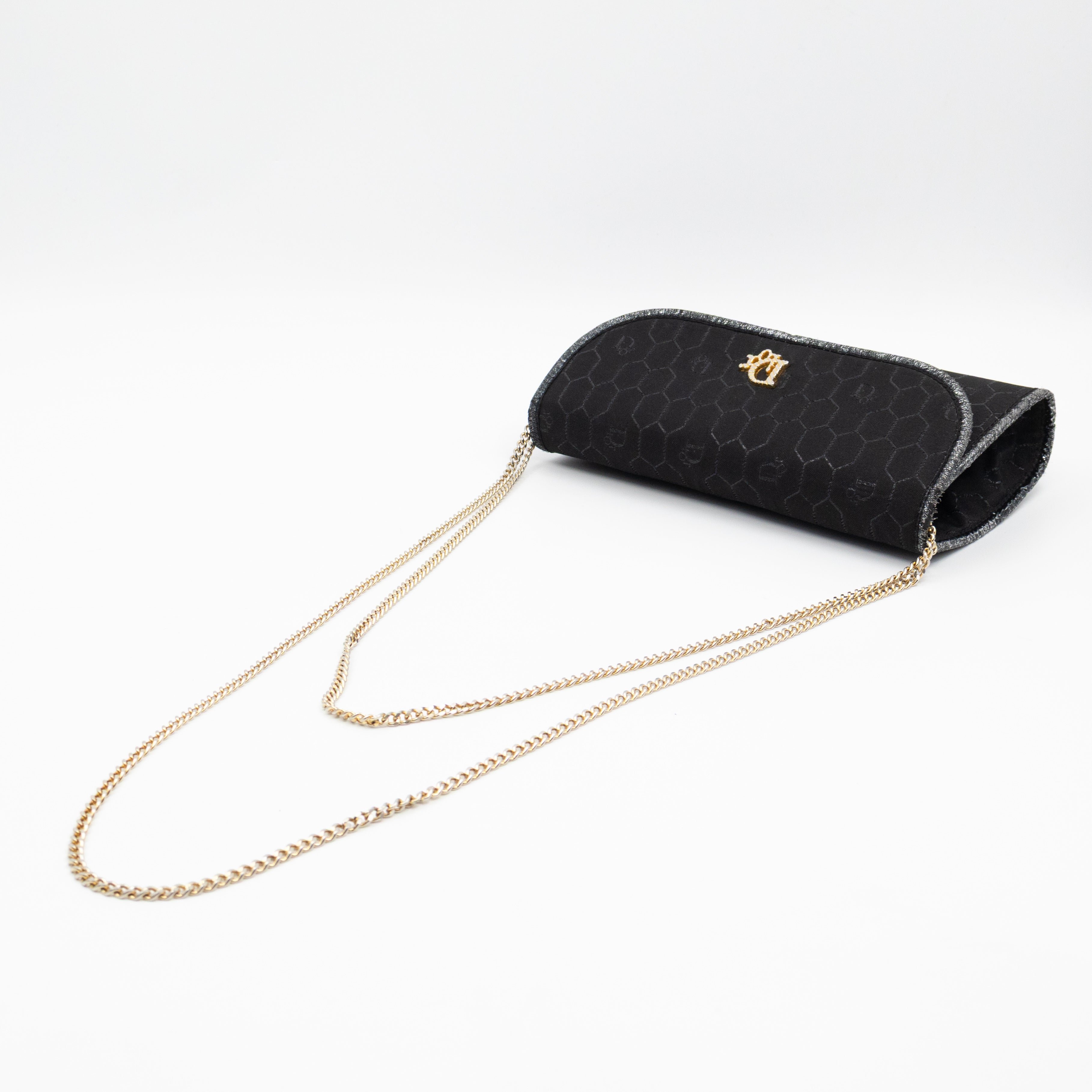 Chain Clutch Black Honeycomb Canvas