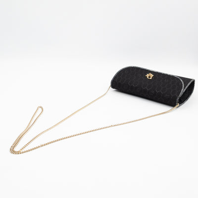 Chain Clutch Black Honeycomb Canvas