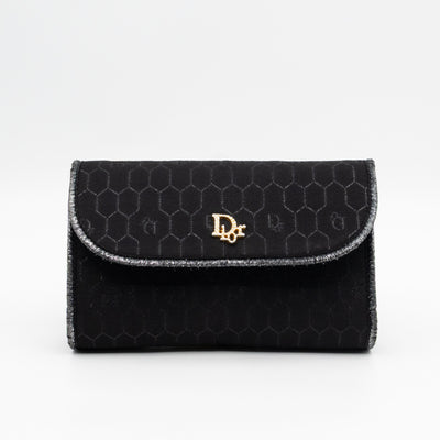 Chain Clutch Black Honeycomb Canvas