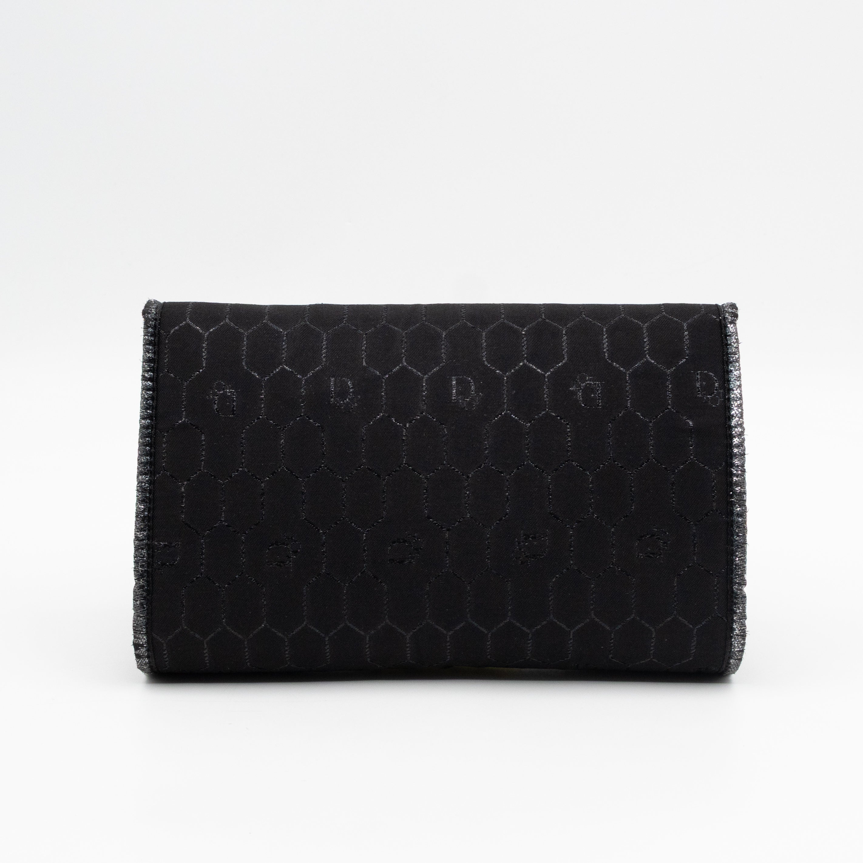 Chain Clutch Black Honeycomb Canvas