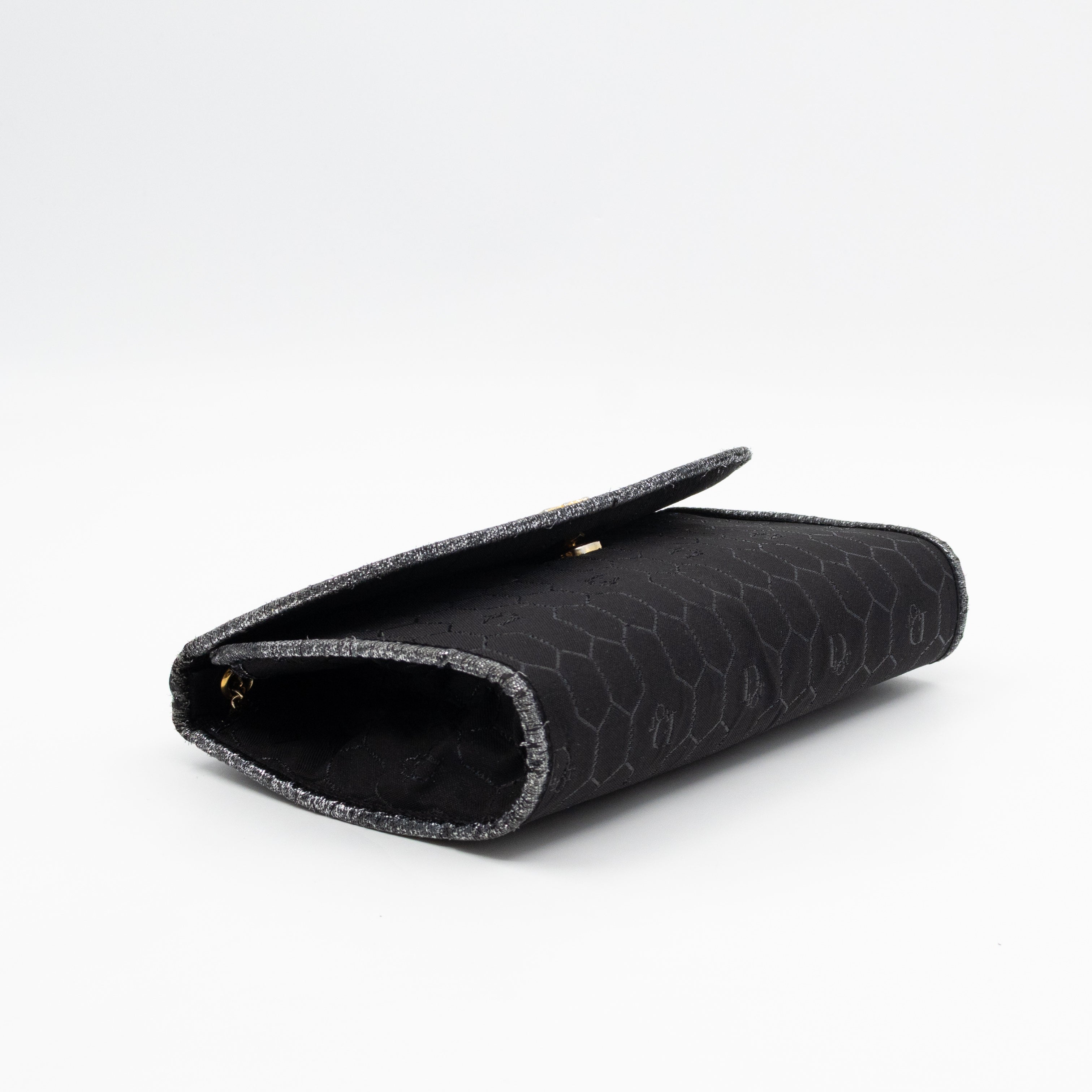 Chain Clutch Black Honeycomb Canvas
