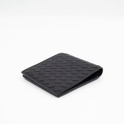 Classic Bifold Wallet Black Intrecciato Leather