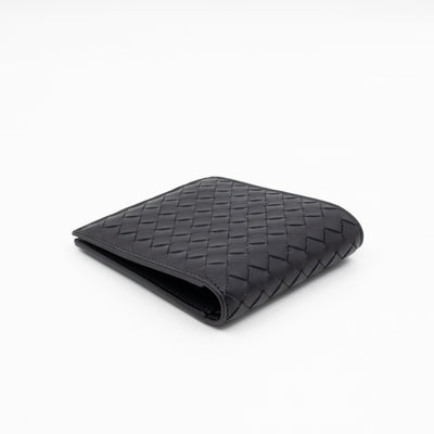 Classic Bifold Wallet Black Intrecciato Leather