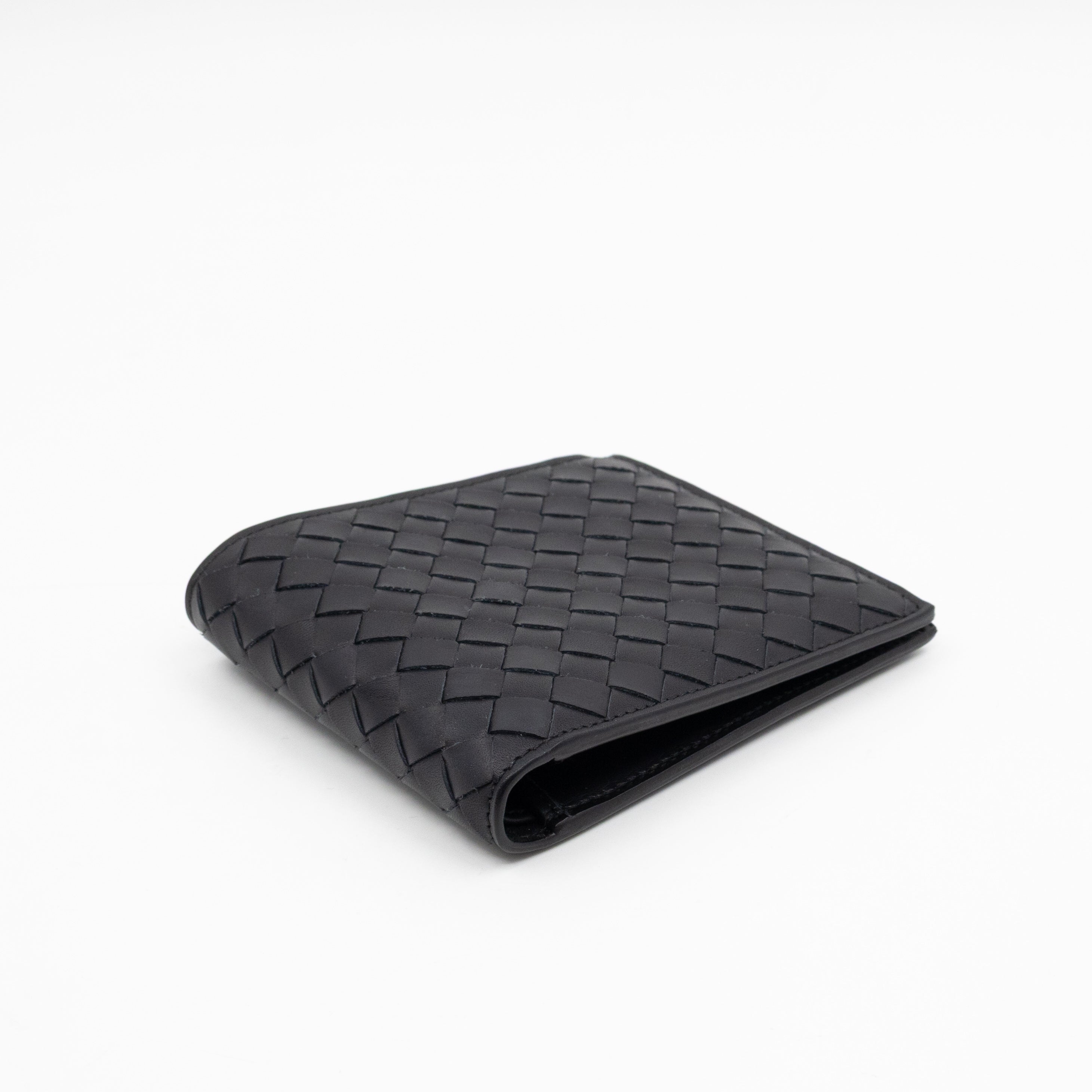 Classic Bifold Wallet Black Intrecciato Leather