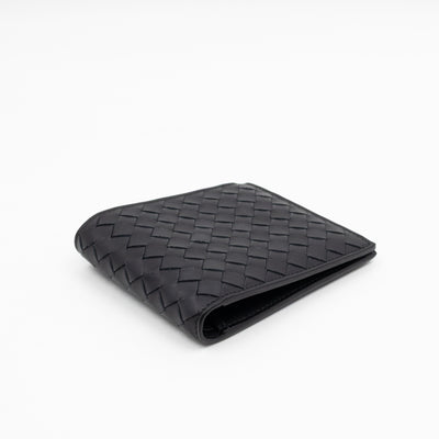 Classic Bifold Wallet Black Intrecciato Leather