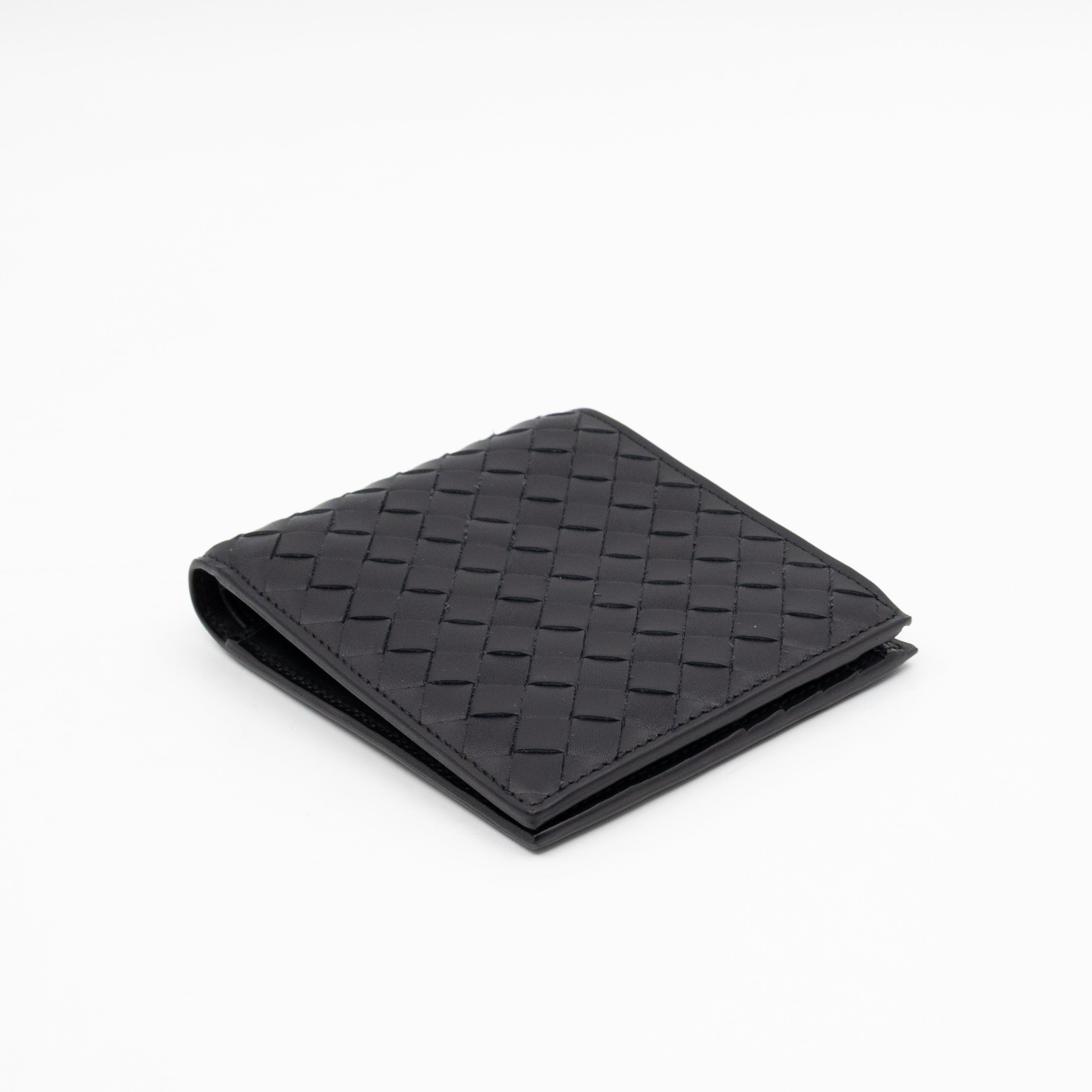 Classic Bifold Wallet Black Intrecciato Leather