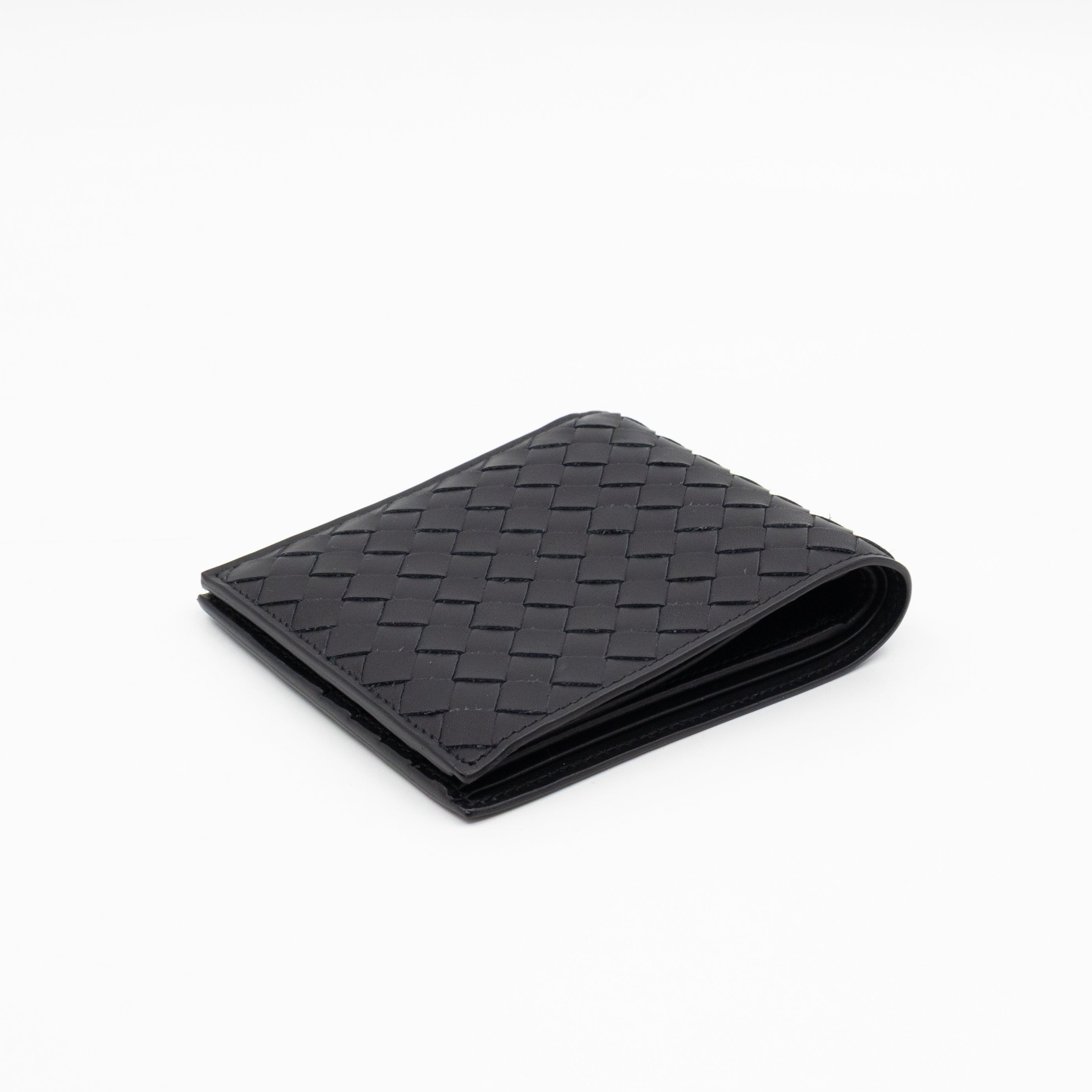 Classic Bifold Wallet Black Intrecciato Leather