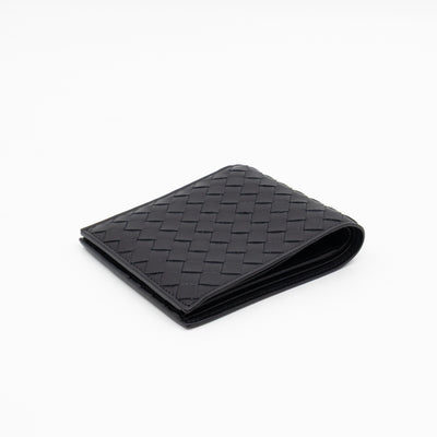 Classic Bifold Wallet Black Intrecciato Leather