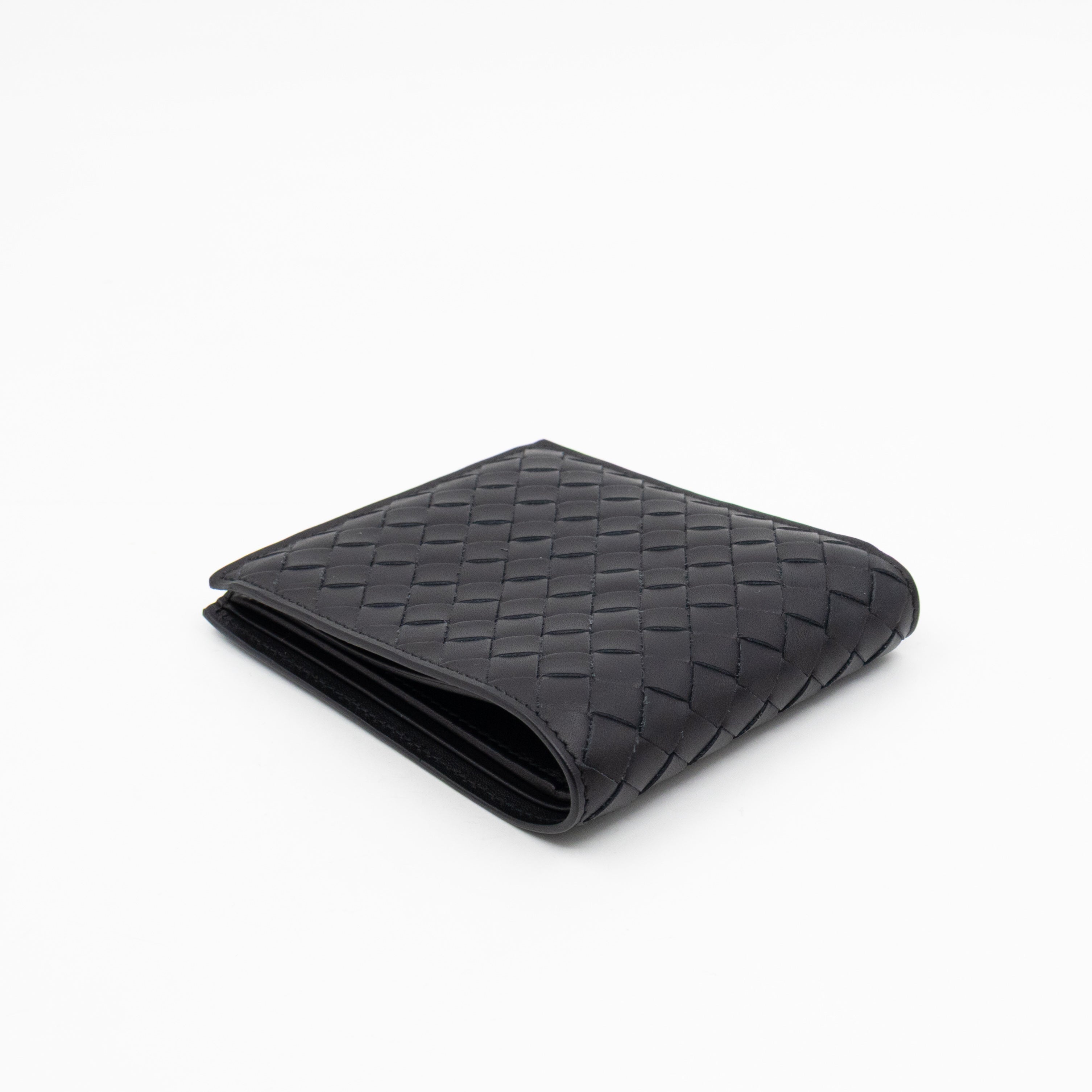 Classic Bifold Wallet Black Intrecciato Leather