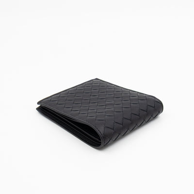 Classic Bifold Wallet Black Intrecciato Leather