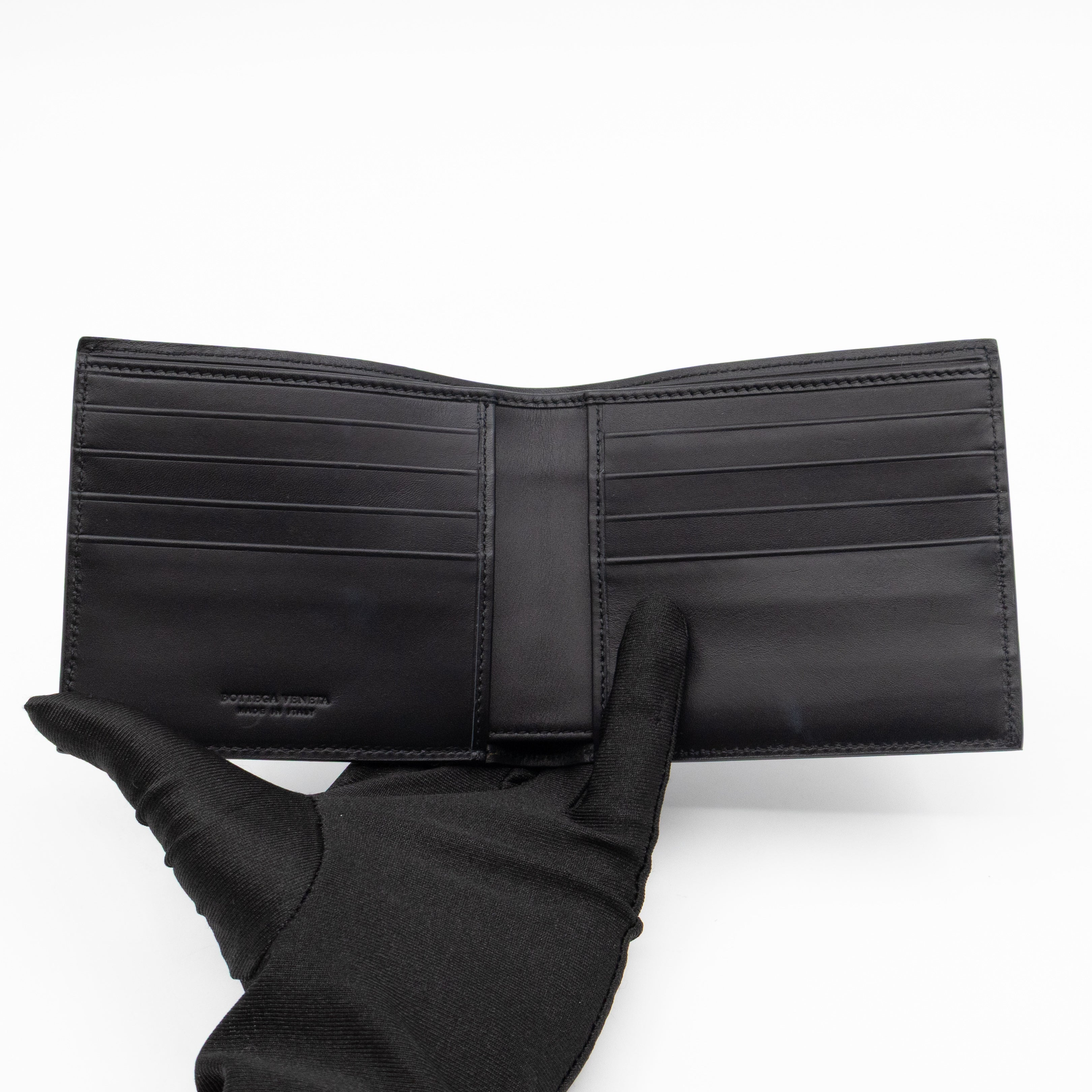 Classic Bifold Wallet Black Intrecciato Leather