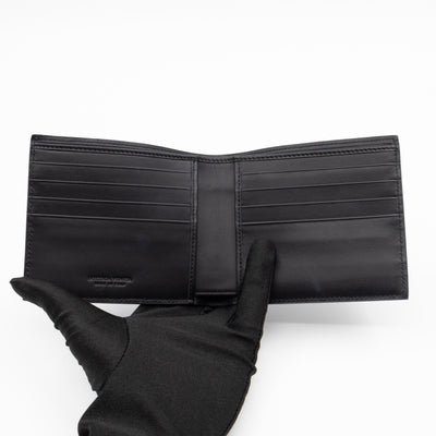 Classic Bifold Wallet Black Intrecciato Leather