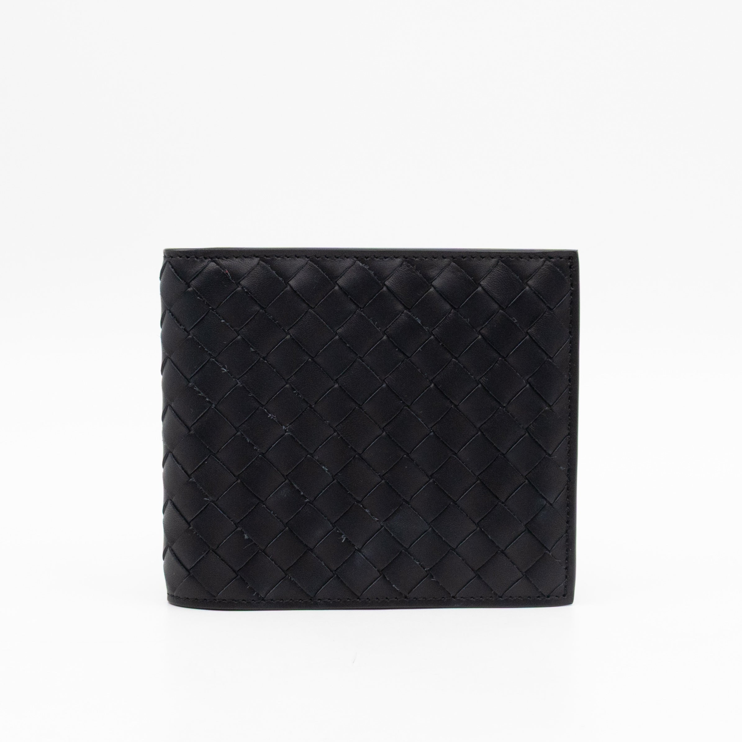 Classic Bifold Wallet Black Intrecciato Leather