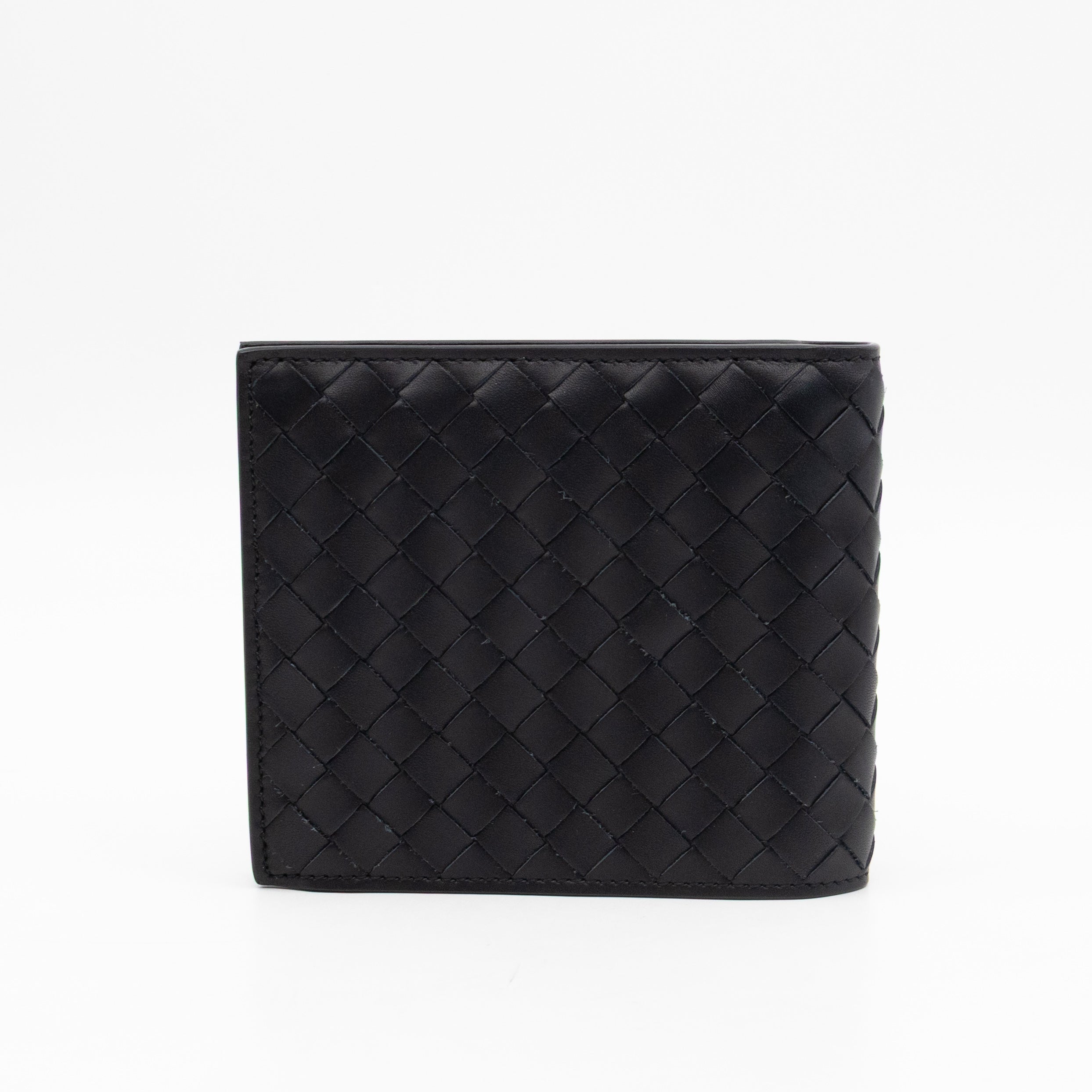 Classic Bifold Wallet Black Intrecciato Leather