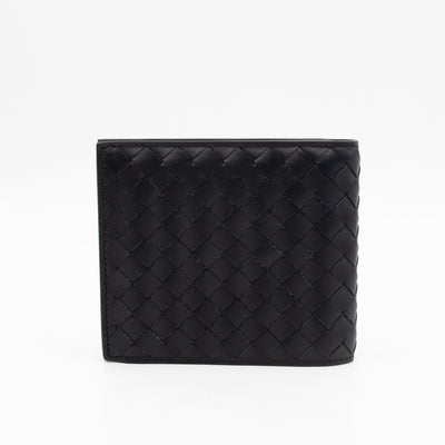 Classic Bifold Wallet Black Intrecciato Leather