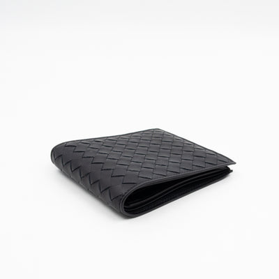 Classic Bifold Wallet Black Intrecciato Leather