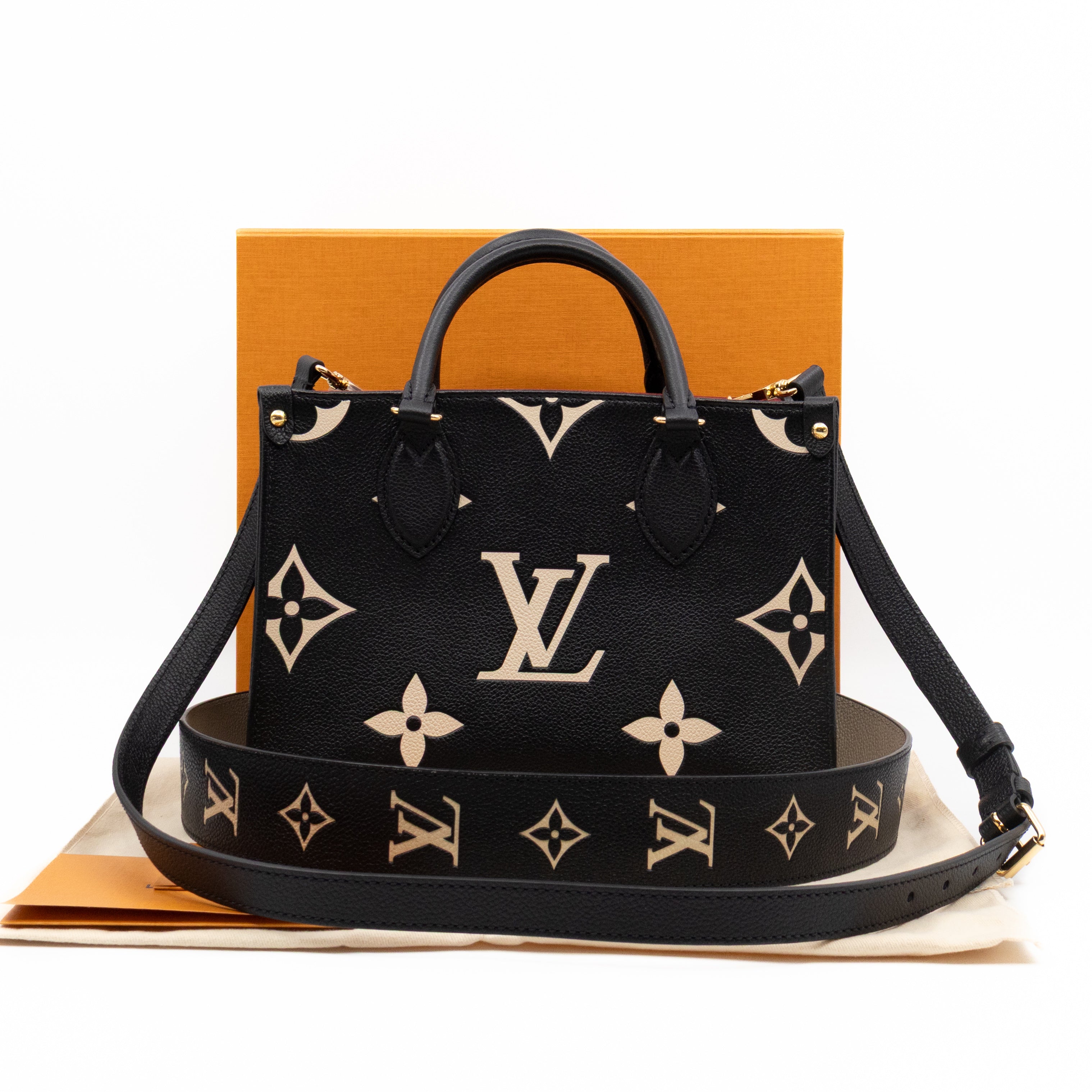 Onthego PM Black & Beige Monogram Empreinte With Bandouliere strap