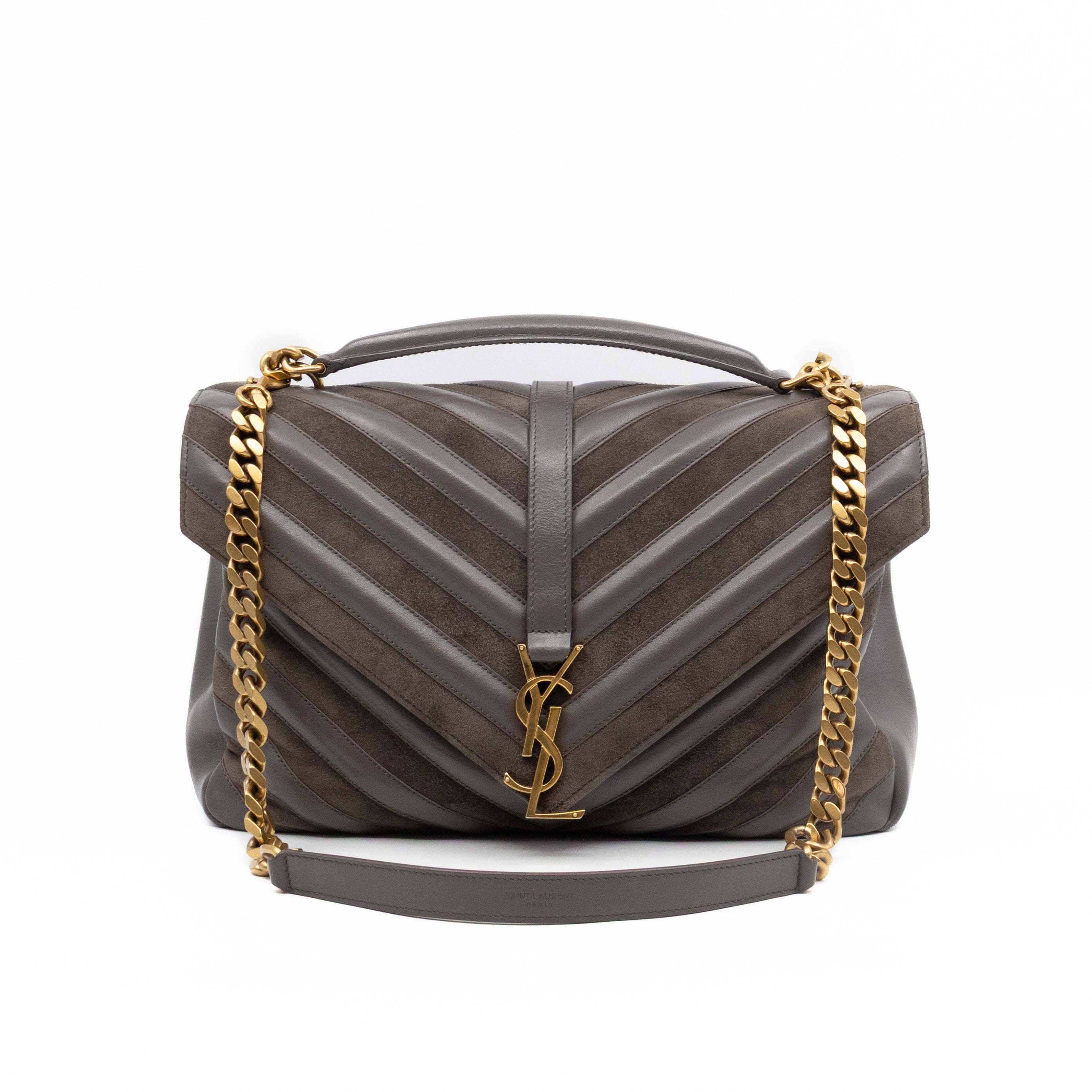 College Large Chevron Quilted Gray Suede Leather