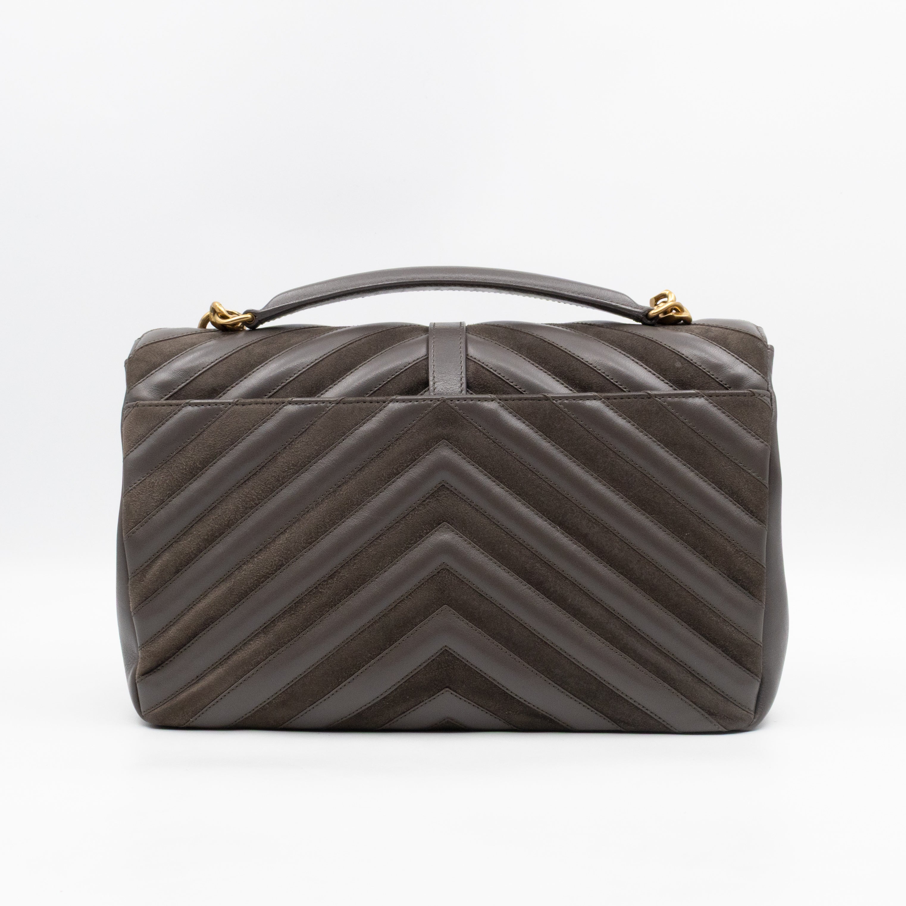 College Large Chevron Quilted Gray Suede Leather