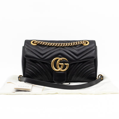 GG Marmont Flap Medium Black Leather
