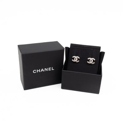 Small CC Crystal Silver Earrings