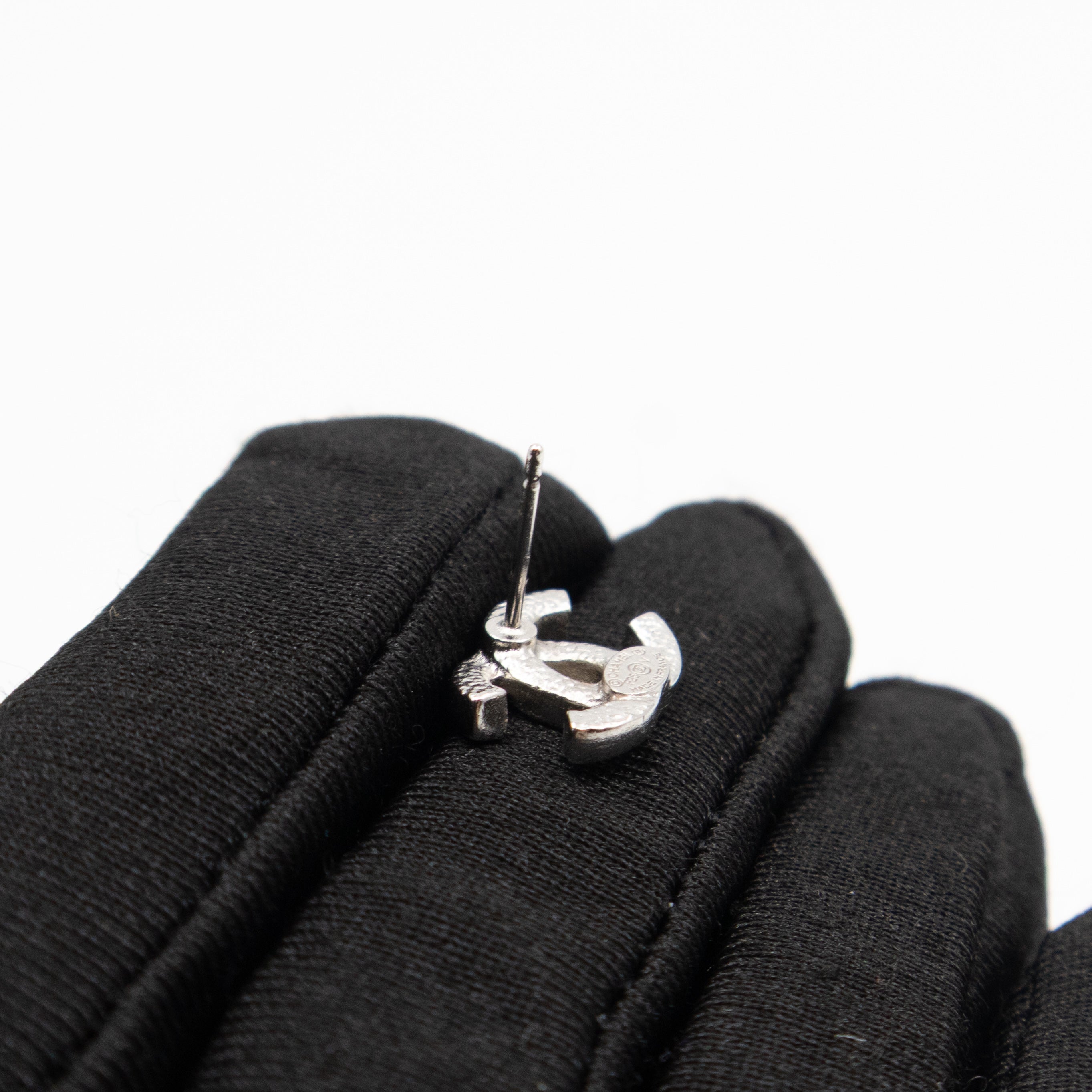 Small CC Crystal Silver Earrings