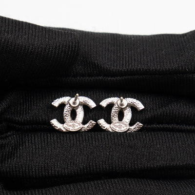 Small CC Crystal Silver Earrings