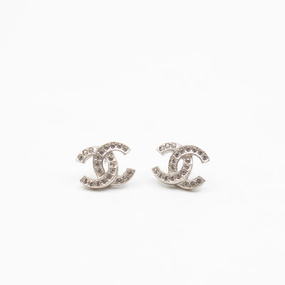 Small CC Crystal Silver Earrings