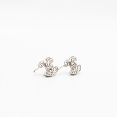 Small CC Crystal Silver Earrings