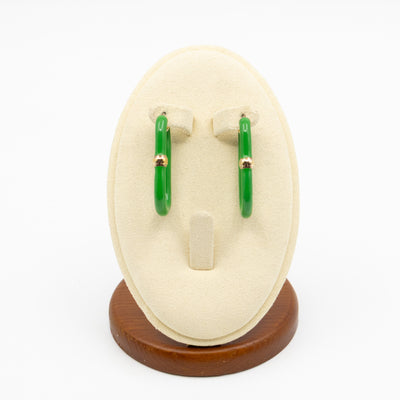 Enamel Hoop Earrings Parakeet Green & Gold