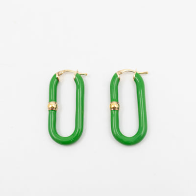 Enamel Hoop Earrings Parakeet Green & Gold