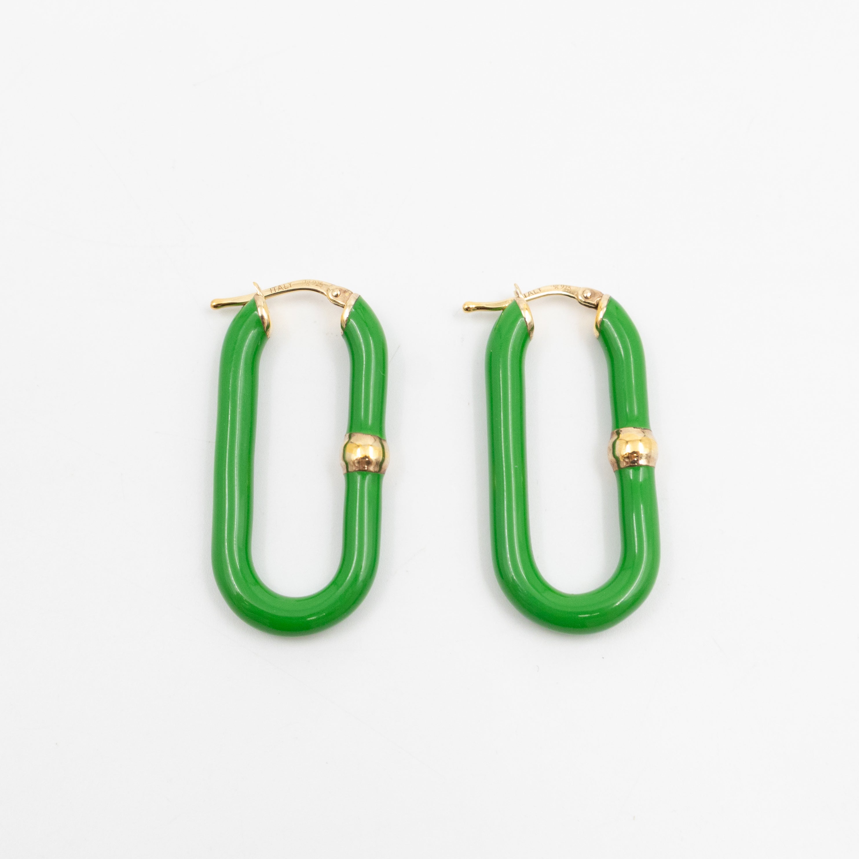 Enamel Hoop Earrings Parakeet Green & Gold